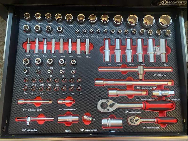 2024 stahltech 3-drawer 129 pcs gereedschapskist gevuld - afbeelding 5 van  8