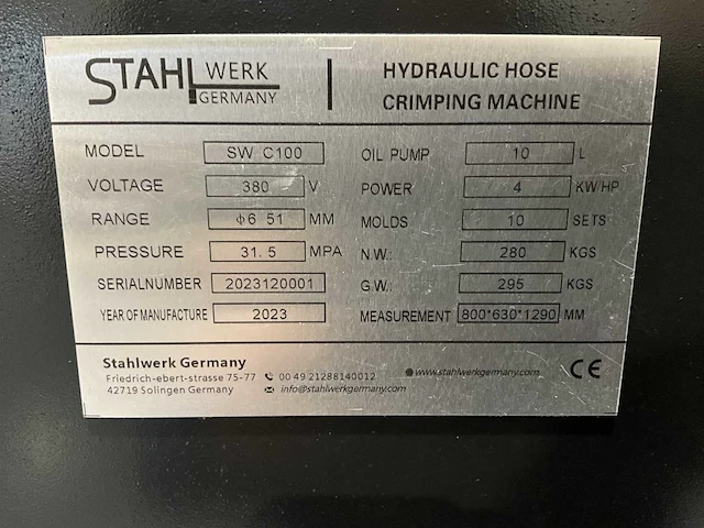 2024 stahlwerk sw-h100 hydraulische slangen pers - afbeelding 6 van  17