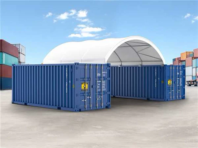 2024 stahlworks 20ft 6x6 meter shelter overkapping / tent tussen 2 containers - afbeelding 2 van  2