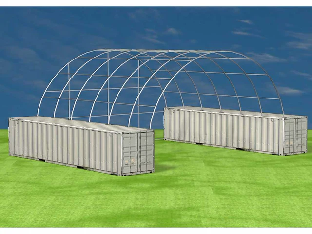 2024 stahlworks 40ft 12x12x4,5 meter met eind zeil shelter overkapping / tent tussen 2 containers - afbeelding 3 van  3