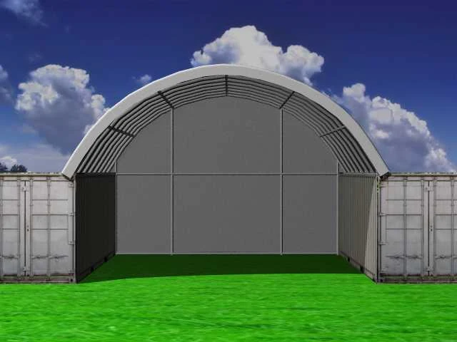 2024 stahlworks 40ft 12x6 meter met eind zeil shelter overkapping / tent tussen 2 containers - afbeelding 4 van  5