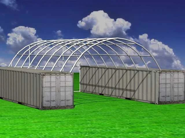 2024 stahlworks 40ft 12x8x3 meter shelter overkapping / tent tussen 2 containers - afbeelding 4 van  4