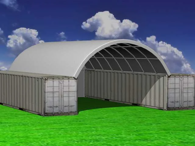 2024 stahlworks 40ft 12x8x3 meter shelter overkapping / tent tussen 2 containers - afbeelding 1 van  4
