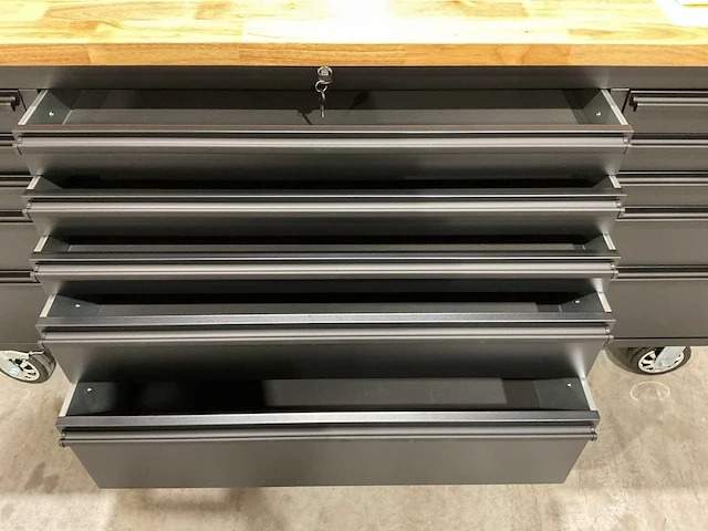 2025 72” 15 laden htc7215pc-1 zwart/hout gereedschapswagen - afbeelding 3 van  16