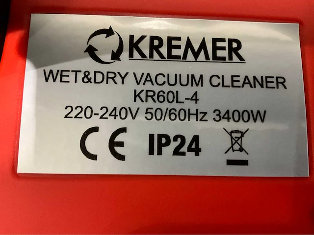 2025 kremer kr60l-3 rood industriële stofzuiger nat/droog - afbeelding 2 van  12
