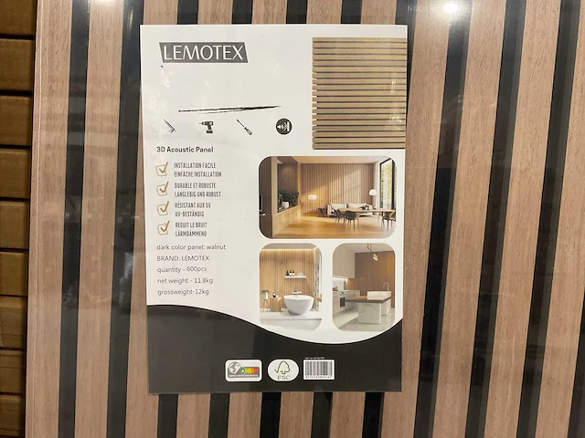 2025 lemotex lm-60270d walnut 2 dozen akoestische wanddecoratie (4x) - afbeelding 4 van  7