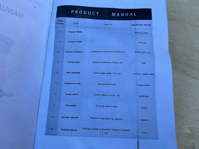 2025 manuele forklift pht620 elektrische palletwagen - afbeelding 10 van  10