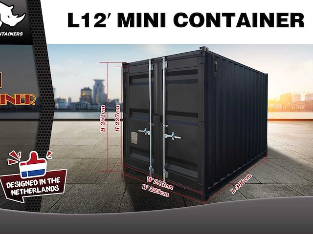 2025 rhino-cross-containers 12ft - zwart zeecontainer - afbeelding 7 van  7