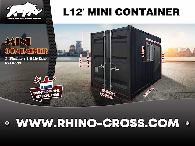 2025 rhino-cross-containers 12ft met deur en raam zeecontainer - afbeelding 8 van  9