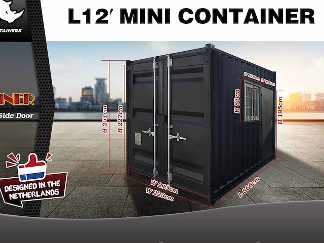 2025 rhino-cross-containers 12ft met deur en raam zeecontainer - afbeelding 9 van  9
