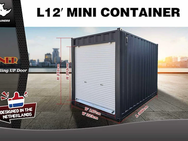 2025 rhino-cross-containers 12ft met roldeur zeecontainer - afbeelding 6 van  7
