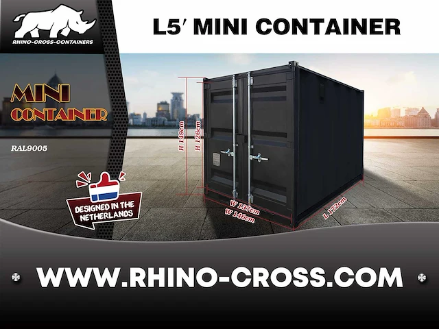 2025 rhino-cross-containers 5ft zwart zeecontainer - afbeelding 6 van  7
