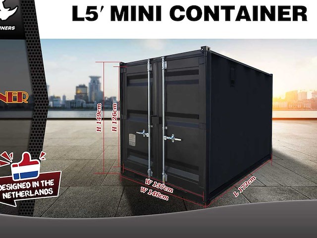 2025 rhino-cross-containers 5ft zwart zeecontainer - afbeelding 7 van  7