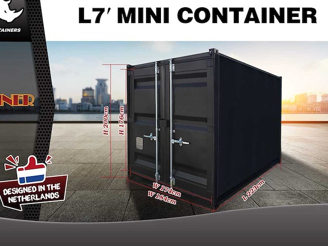 2025 rhino-cross-containers 7ft zwart zeecontainer - afbeelding 8 van  8