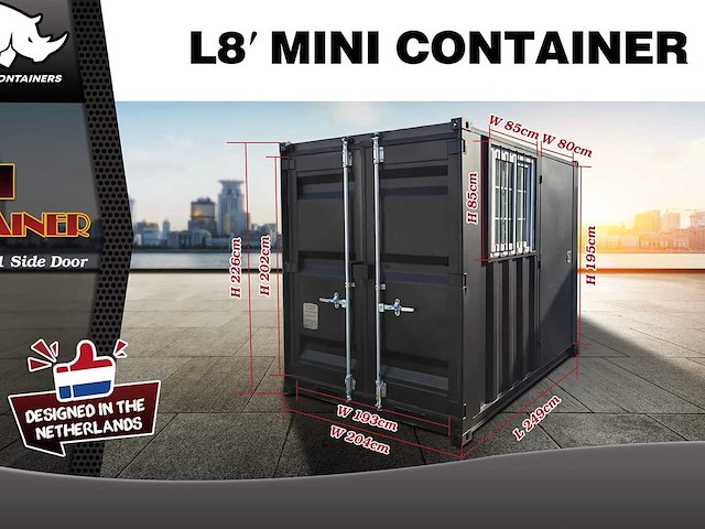 2025 rhino-cross-containers 8ft zwart zeecontainer met deur en raam - afbeelding 7 van  7