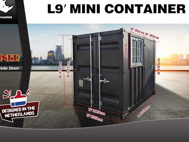 2025 rhino-cross-containers 9ft zwart zeecontainer met deur en raam - afbeelding 7 van  7