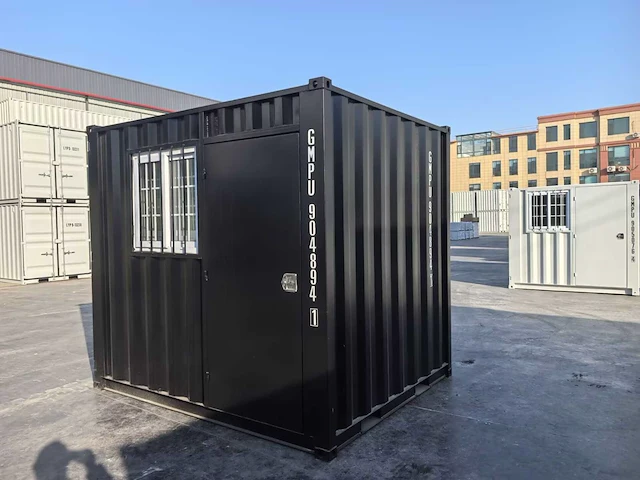 2025 rhino-cross-containers 9ft zwart zeecontainer met deur en raam - afbeelding 2 van  7