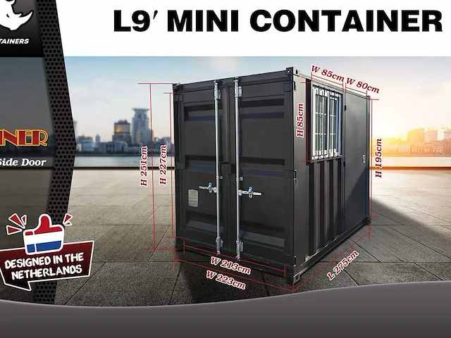 2025 rhino-cross-containers 9ft zwart zeecontainer met deur en raam - afbeelding 7 van  7