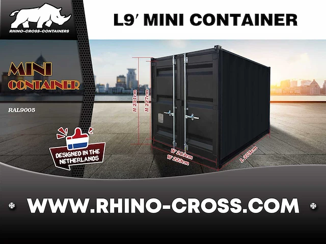 2025 rhino-cross-containers 9ft zwart zeecontainer - afbeelding 8 van  9