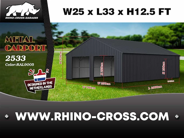 2025 rhino-cross-garages 10x7,6x3,76 m loods / staalconstructie compleet met wand- en dakpanelen - afbeelding 3 van  3