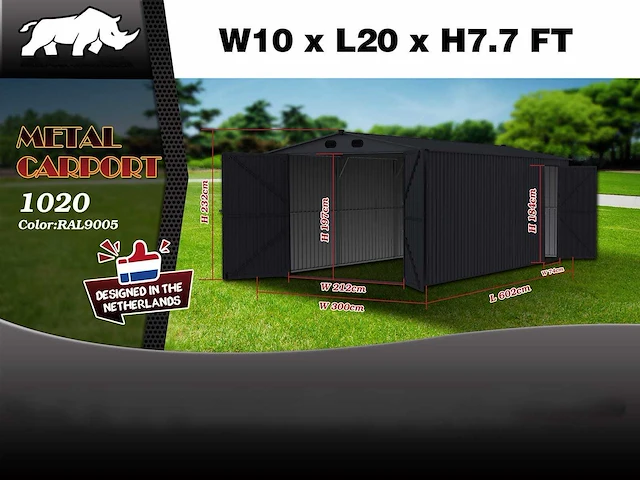 2025 rhino-cross-garages 6,02x3x2,32 m loods / staalconstructie compleet met wand- en dakpanelen - afbeelding 3 van  3