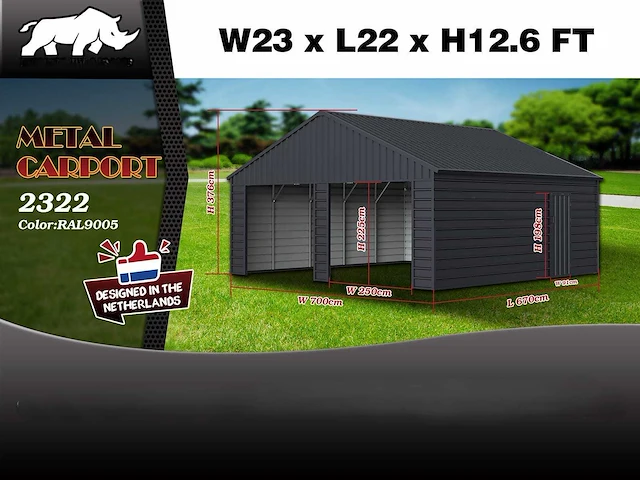 2025 rhino-cross-garages 6,7x7x3,76 m loods/staalconstructie compleet met wand- en dakpanelen - afbeelding 3 van  3