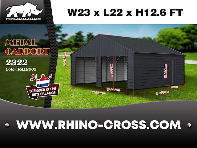 2025 rhino-cross-garages 6,7x7x3,76 m loods/staalconstructie compleet met wand- en dakpanelen - afbeelding 3 van  3