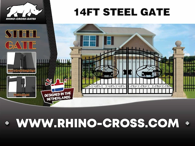 2025 rhino-cross-gates 433 cm koe stijl toegangspoort - afbeelding 3 van  4