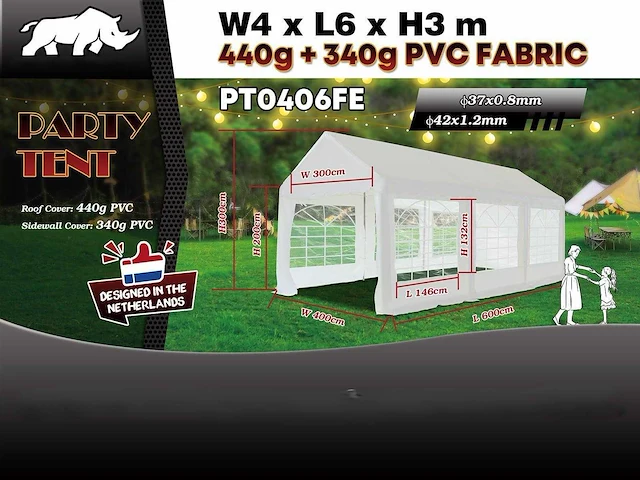 2025 rhino-cross-party tent pt0406fe 4x6x2.9m partytent - afbeelding 9 van  17