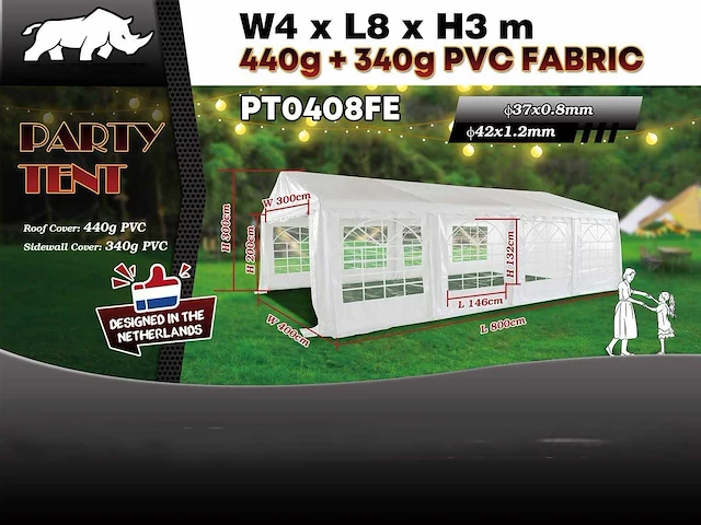 2025 rhino-cross-party tent pt0408fe 4x8x2.9m partytent - afbeelding 10 van  18