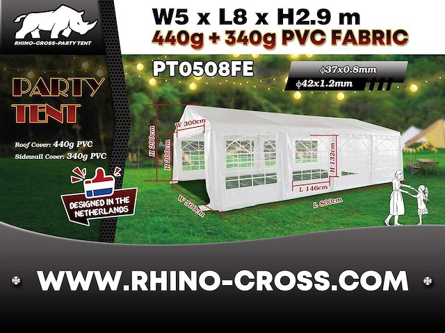 2025 rhino-cross-party tent pt0508fe 5x8x2.9 partytent - afbeelding 1 van  17