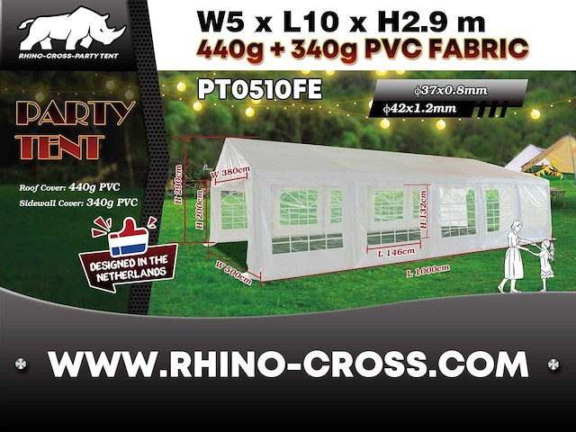 2025 rhino-cross-party tent pt0510fe 5x10x2.9 partytent - afbeelding 1 van  14