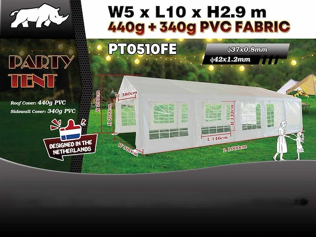 2025 rhino-cross-party tent pt0510fe 5x10x2.9 partytent - afbeelding 6 van  14