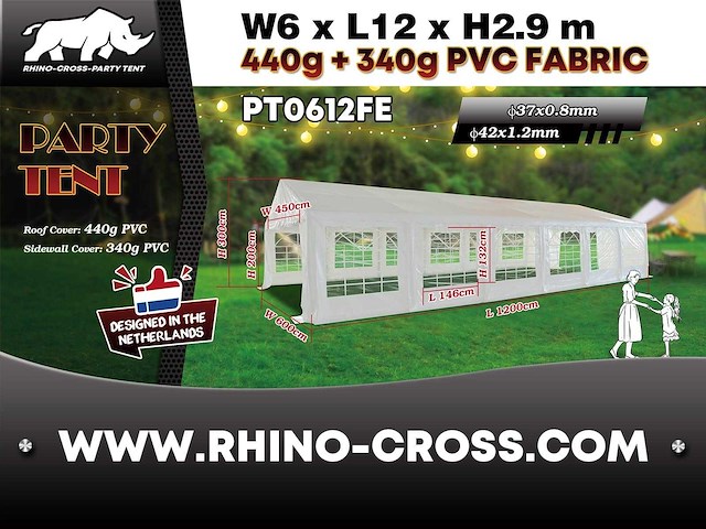 2025 rhino-cross-party tent pt0612fe 6x12x2.9m partytent - afbeelding 1 van  15