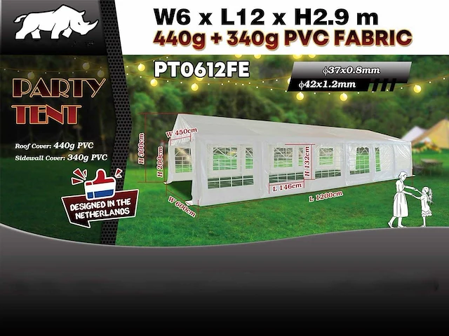 2025 rhino-cross-party tent pt0612fe 6x12x2.9m partytent - afbeelding 7 van  15