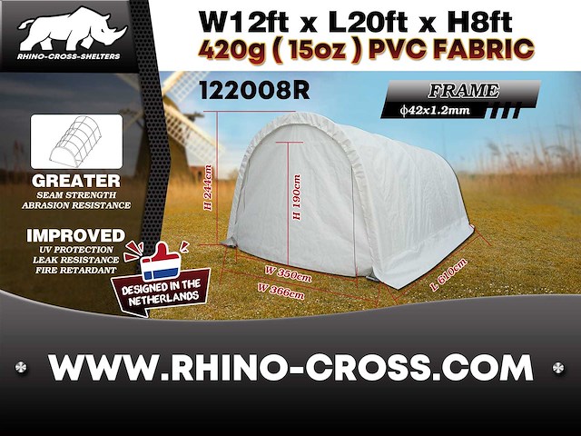 2025 rhino-cross-shelter 122008r - 6,1x3,66x2,44 m opslagtent / opslagshelter - afbeelding 3 van  9