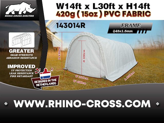 2025 rhino-cross-shelter 143014r - 9,2x4,3x4,3 m opslagtent / opslagshelter - afbeelding 3 van  6