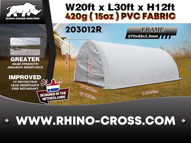 2025 rhino-cross-shelter 203012r - 9,15x6,1x3,66 m opslagtent / opslagshelter - afbeelding 9 van  9