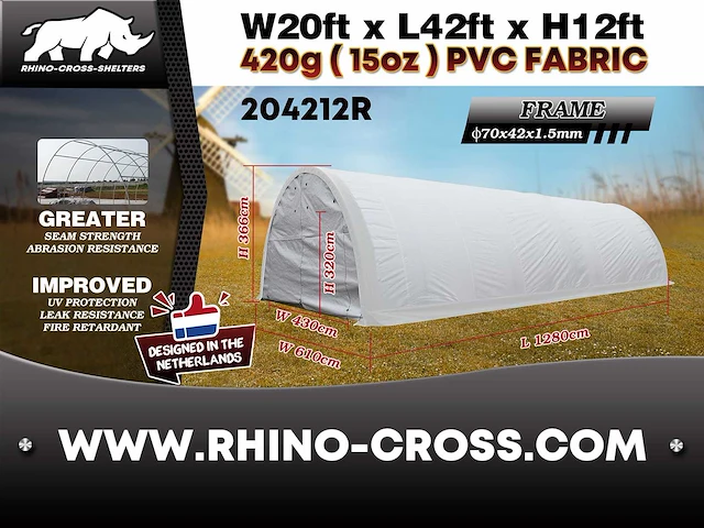 2025 rhino-cross-shelter 204212r - 12,8x6,1x3,66 m opslagtent / opslagshelter - afbeelding 9 van  9