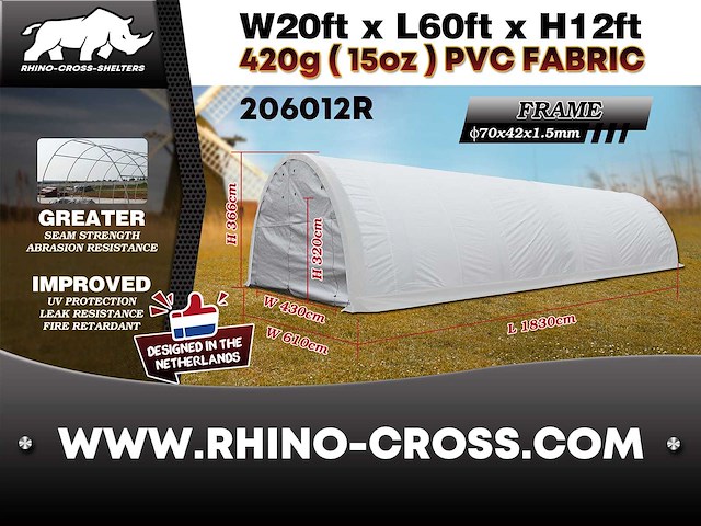 2025 rhino-cross-shelter 206012r - 18,3x6,1x3,66 m opslagtent / opslagshelter - afbeelding 9 van  9