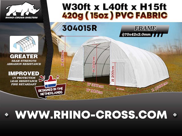 2025 rhino-cross-shelter 304015r - 12x9,15x4,5 m opslagtent / opslagshelter - afbeelding 9 van  9