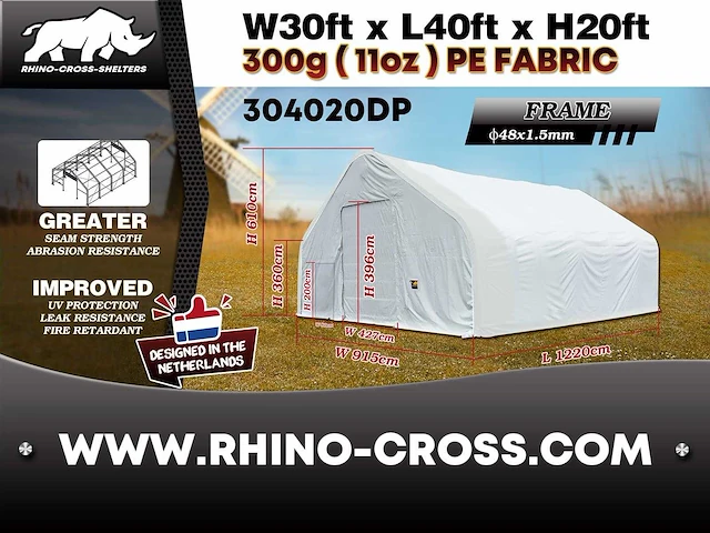2025 rhino-cross-shelter 304020dp - 12,2x9,15x6,1 m opslagtent - afbeelding 2 van  5