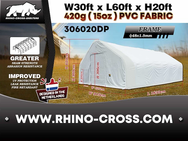 2025 rhino-cross-shelter 306020dp 18,3x9,15x6,1 m opslagtent / opslagshelter - afbeelding 8 van  8