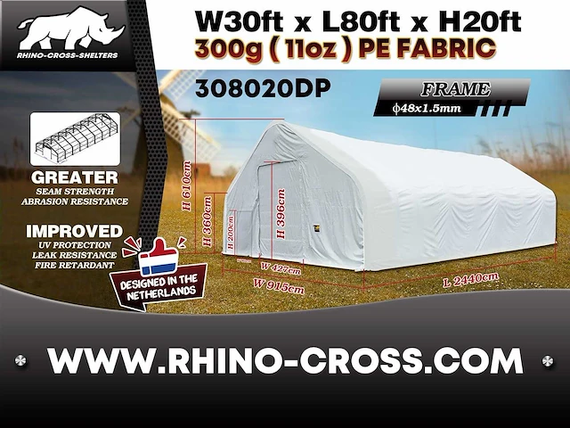 2025 rhino-cross-shelter 308020dp - 24,4x9,15x6,1 m opslagtent / opslagshelter - afbeelding 2 van  5