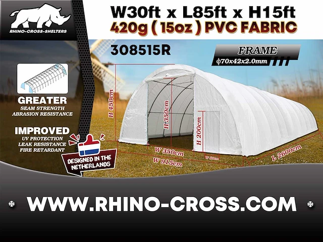 2025 rhino-cross-shelter 308515r - 26x9,15x4,5 m opslagtent / opslagshelter - afbeelding 9 van  9