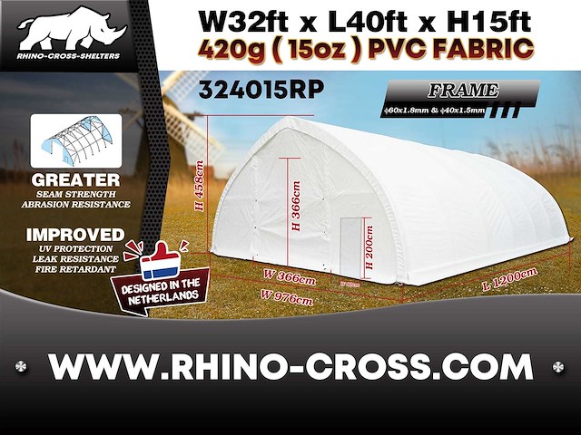 2025 rhino-cross-shelter 324015rp - 12x9,76x4,58 m opslagtent / opslagshelter - afbeelding 3 van  11