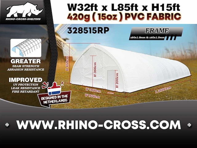 2025 rhino-cross-shelter 328515rp - 26x9,76x4,58 m opslagtent / opslagshelter - afbeelding 3 van  11