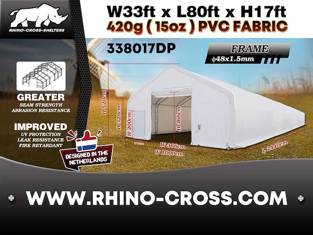 2025 rhino-cross-shelter 338017dp - 24,4x10x5,2 m opslagtent / opslagshelter - afbeelding 8 van  8