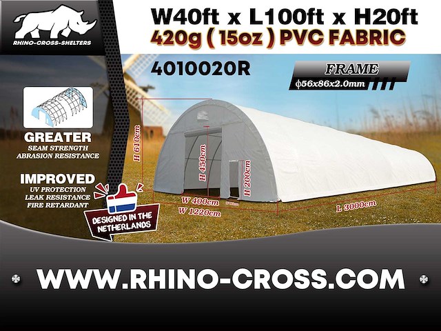 2025 rhino-cross-shelter 4010020r 30x12,2x6,1 m opslagtent / opslagshelter - afbeelding 9 van  9