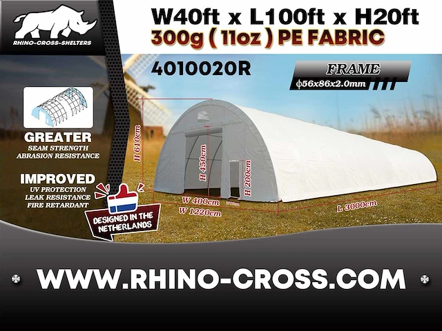 2025 rhino-cross-shelter 4010020r 30x12,2x6,1 m opslagtent - afbeelding 2 van  6
